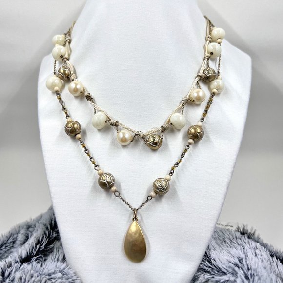 Lauren Conrad 18” Chain and Cord Necklace with Rose and White Glass Beads